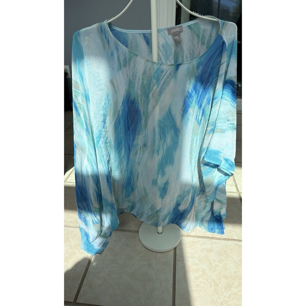 Chico's Women's Caftan Poncho Style Top In Blue Size L/XL
